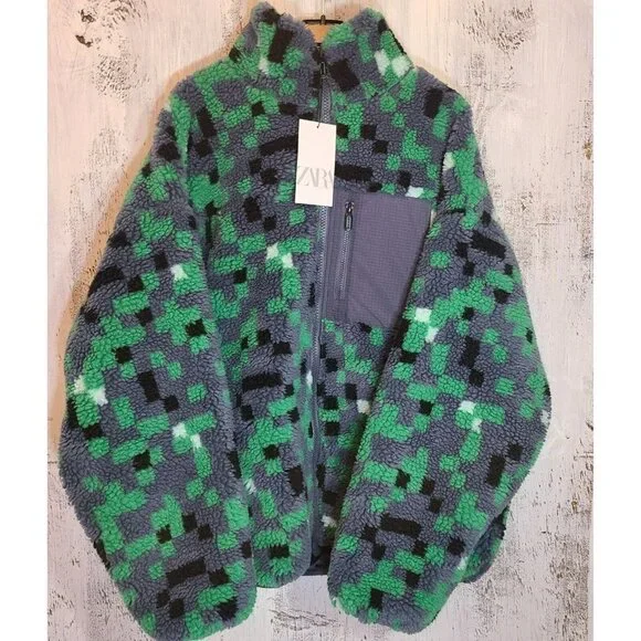 ZARA MAN NWT FW22 GRAY ABSTRACT PRINT FLEECE JACKET 3548/307 l-xl - Picture 4 of 13